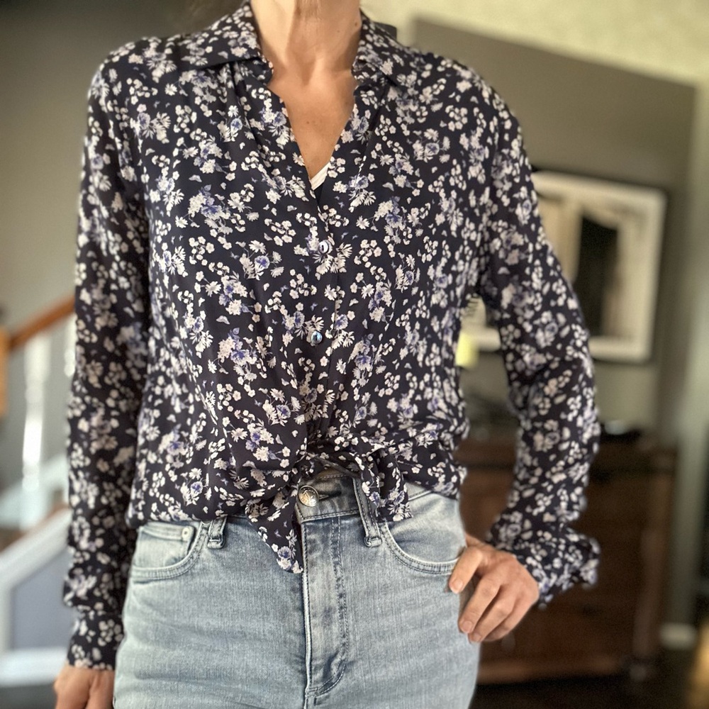 L’Agence Designer Blouse Navy Lavender Floral Print
